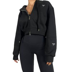 เสื้อฮู้ดครอปแบบมีซิปสำหรับผู้หญิง ผลิตตามสั่ง (OEM) เป็นมิตรต่อสิ่งแวดล้อม ระบายอากาศได้ดี บุด้วยผ้าฟลีซ สไตล์สตรีทแวร์ - Product Image 3
