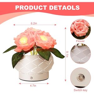 Rechargeable Cordless Roses Flower Touch Table Lamp 3-Colour Dimming <b>Small</b> Night <b>Light</b> for Festival Home Decor Housewarming - Product Image 4