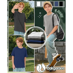เสื้อยืดเด็กผู้ชายทรงโอเวอร์ไซส์ แขนสั้น คอกลม แบบหลวมๆ เรียบง่าย สไตล์ลำลอง สำหรับเด็กอายุ 5-14 ปี ผลิตในบังกลาเทศ - Product Image 4