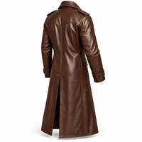 Manteau en cuir marron pour homme, Trench-coat en cuir véritable, Long manteau de cowboy western, Veste en cuir vintage