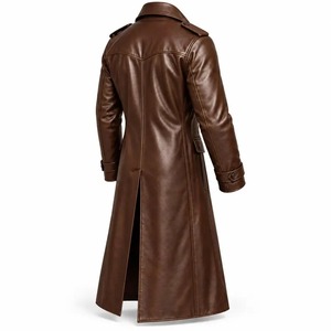 <b>Men</b>’s Brown Leather Duster <b>Coat</b>, Genuine Leather Trench <b>Coat</b>, <b>Long</b> Western Cowboy Overcoat, Vintage Leather Jacket - Product Image 1