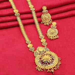 Colliers longs en micro-or rempli 14K, 18K, 24K en gros, ensemble de bijoux fantaisie, ensemble de bijoux en laiton plaqué or à motif floral - Product Image 1