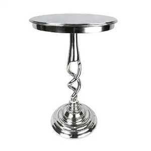 Elegant Gold Aluminum Tray Side Table with Ring Handles Round Pedestal Accent Table Tripod Base Metal <b>End</b> Table for Coffee <b>Bar</b> - Product Image 5