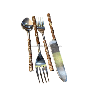 Ensemble de couverts haut de gamme |   Ensemble de couverts en or/argent poli miroir 4 pièces |   Ustensiles écologiques de style tropical pour hôtels, restauration gastronomique - Product Image 1