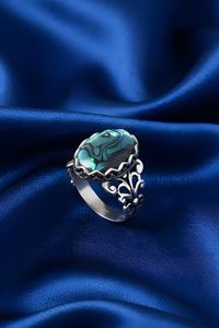 Anillo de abulón hecho a mano en plata de ley, estilo vintage bohemio, anillo con piedra preciosa para mujer, joyería artesanal. - Product Image 3