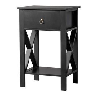 2pcs Black <b>Side</b> Intersection Style Bedside/Nightstand <b>Table</b> with Two-Layer <b>Drawer</b> Coffee <b>Table</b> - Product Image 6