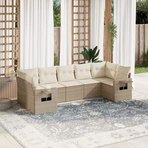 Conjunto de Sofás Modulares de Jardín de 7 Piezas en Ratán Sintético PE Beige, Diseño Modular - Product Image 1