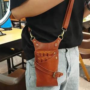 Sacoche asymétrique pour ciseaux de barbier, étui professionnel pour outils de coiffeur en cuir noir avec sangle réglable OEM ODM - Product Image 5