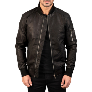 Chaqueta Bomber de Cuero Negra para Hombre SAAR INDUSTRIES, Impermeable, Resistente al Viento, Ecológica, Transpirable, con Cierre, Estilo Motociclista, Clásica, Casual - Product Image 5