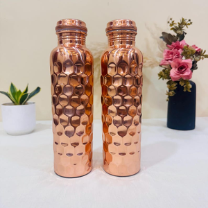 100 Percent Pure Hammered <b>Copper</b> Water <b>Bottle</b> Handmade Metal <b>Drinking</b> <b>Bottle</b> With Secure Lid Reusable Traditional Drinkware - Product Image 2