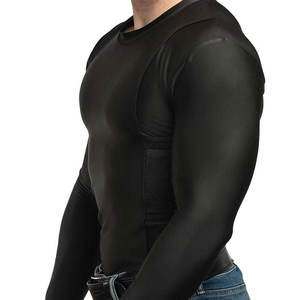 Chemise tactique noire à manches longues pour homme avec poches dissimulées, coupe ajustée, col rond, vêtement décontracté - Product Image 3