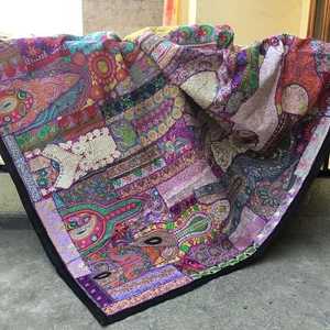 Tapisserie murale en coton brodée à la main avec motif animalier traditionnel d'éléphant, décoration de porte, magnifique, par les artisans indiens - Product Image 4