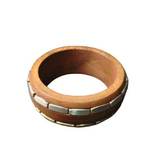 Brazalete de Madera con Incrustaciones Metálicas de Dos Tonos Premium, Brazalete Artesanal de Madera con Incrustaciones de Latón Dorado y Acero Plateado para Mercados Globales - Product Image 1