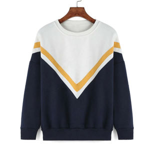 Sweat-shirt à col rond à manches longues pour femmes, color block blanc, jaune, bleu marine, chevron, OEM ODM, vêtements en gros - Product Image 5