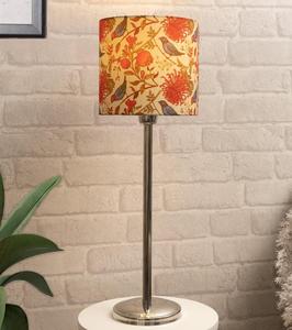 Contemporary Stainless Steel Table Lamp with Multicolored Fabric Drum Shade Warm White LED <b>Light</b> for Living Room Decor - Product Image 1