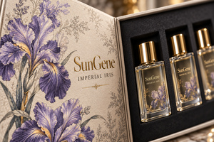 Caja de Embalaje Personalizada para Perfumes, Estilo Libro con Bisagras, Diseño Imperial Iris - Product Image 3