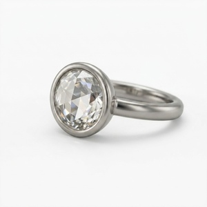 Modern 8K White Gold Rose Cut Bezel <b>Set</b> Lab-Grown Diamond <b>Ring</b> Simple Elegant Engagement Wedding Party Jewelry IGI Certified - Product Image 2