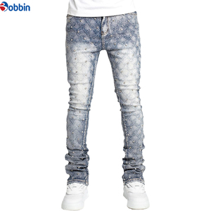 Hot Selling Men's Jeans <b>Pants</b> Best Quality Men's Diamond Slim Fit Jeans Black Dot <b>Sequined</b> Mid Waist Casual Cotton Zipper <b>Pants</b> - Product Image 4