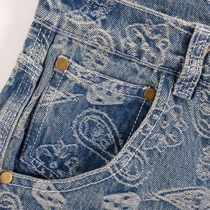 Pantalones Cortos Bermuda de Mezclilla Azul Claro para Hombre 2026 con Estampado Paisley, Cintura Media, Cierre de Botones, Estilo Casual, Tejido 100% Algodón - Product Image 6