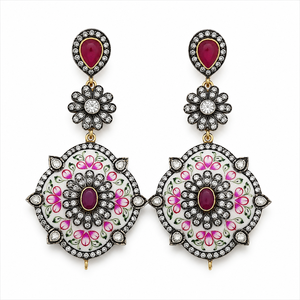 Royal Jaipur Meenakari Floral Chandbali <b>Earrings</b> 18k Gold Finish & <b>Red</b> Style Bridal Jhumka <b>Earrings</b> - Product Image 1