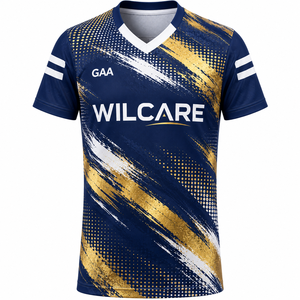 Men's White Blue Sublimation Printed V Neck Jersey Sublimation printed V neck jersey Men's white blue <b>leisurewear</b> GAA style - Product Image 6