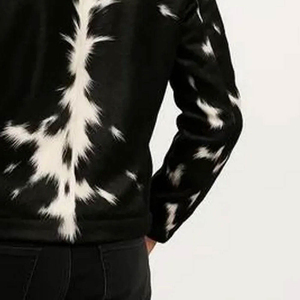 Chaqueta Trucker de Cuero con Estampado de Vaca para Hombre, Negra y Blanca, de Piel Vacuna Genuina, Estilo Denim, Moda Urbana, Ropa Exterior Premium - Product Image 3