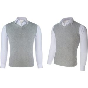 2025 Custom <b>Men's</b> V-Neck <b>Sweater</b> <b>Vest</b> 100% Cotton Solid Pullover with Embroidery & Personalized Logo - Product Image 4