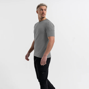 T-shirts pour hommes gris clair, vêtements de marque, manches courtes, logo personnalisé, vente en gros, tissu respirant, col rond, coton, haut de sport pour la musculation - Product Image 2