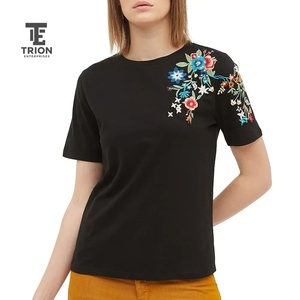 Fashion Women Embroidery T-<b>Shirts</b> Custom Floral Embroidered Cotton Tops Casual Short Sleeve Tees Soft Comfortable <b>Shirts</b> - Product Image 1