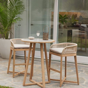 Chaise de bar d'extérieur en teck avec coussin - Product Image 1