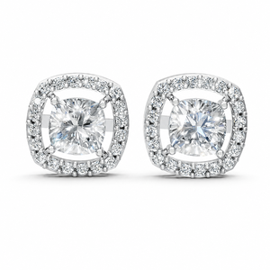 Boucles d'oreilles clous de luxe géométriques en argent plaqué Tai, serties de moissanite étincelante taille brillant avec halo, pour femme, style mariage - Product Image 1