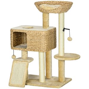 Árbol para Gatos de Cáñamo Beige, Ecológico, para Interiores, con Postes Rascadores y Condo con Diseño Sólido - Product Image 1