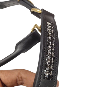 Harnais de luxe personnalisable en cuir pour cheval, avec cristaux, embout de nez rembourré, réglable, élégant, durable, premium, pour l'équitation - Product Image 5