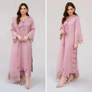 Salwar Kameez rose brodé en coton pour femme, coupe ample, longueur genou, tenue ethnique traditionnelle Inde Pakistan, décontracté ou soirée - Product Image 5