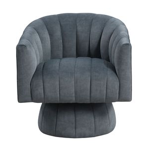 Poltrona in Velluto Grigio Scuro, Moderna e Lussuosa, Girevole con Schienale a Botte, Comoda Sedia per Soggiorno - Product Image 3