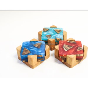 Posavasos modernos de madera con borde de resina, artículos artísticos hechos a mano, decoración de mesa rústica elegante, accesorios de madera de resina con estilo - Product Image 4