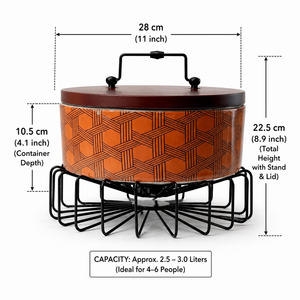 Bol de service géométrique en métal orange de style moderne avec couvercle en bois et support décoratif en fer blanc et poignée pour une restauration haut de gamme - Product Image 4