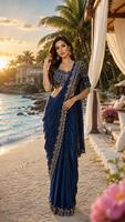 Sari en soie violette pour femme avec broderie dorée, tenue de mariage indienne traditionnelle, longueur au sol, coupe classique, pour adultes