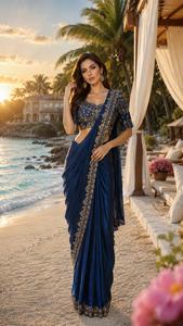 Women's Purple Silk <b>Saree</b> With Gold Embroidery Traditional Indian Wedding Wear Floor-Length Regular Fit Sari For Adults - Product Image 3