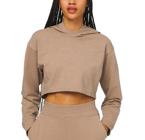 Services OEM en gros – Nouveaux sweats à capuche courts pour femmes, 100 % coton tricoté, manches longues, couleur unie, respirants, séchage rapide, haute qualité - Product Image 1