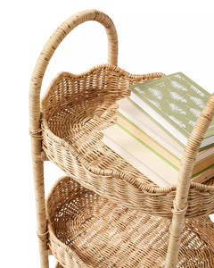 Wholesale Eco Friendly Seagrass Utility <b>Cart</b> Multi Tier Rolling Organizer Cute Scalloped Baskets Nursery <b>Storage</b> Stand - Product Image 4