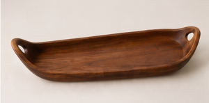 Bandeja de Servir de Madera Orgánica en Forma de Barco, de Madera de Mango Oscura, con Bordes Redondeados y Ranuras, Venta al Por Mayor - Product Image 3