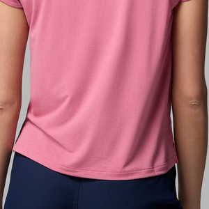 T-shirt décontracté pour femme en polyester respirant et doux avec logo personnalisé, col en V, toucher doux, haut léger pour femme - Product Image 5