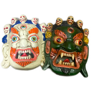 Máscara de Bhairab Tallada a Mano en Madera de Pino, Decoración de Pared, Arte Budista, Artesanía Religiosa, Coleccionable, Decoración del Hogar, Irregular, Nuevo - Product Image 3