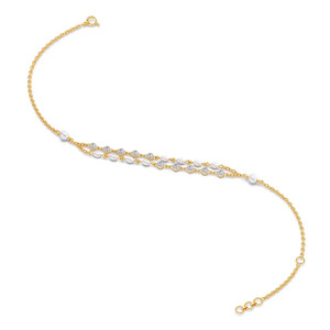 Bracelet en pierre blanche à double rangée de diamants avec chaîne en or jaune et design élégant à perles - Product Image 3