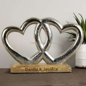 Cast Aluminium Hearts And Wood Love Accent <b>Decorative</b> Showpiece Home And <b>Office</b> Interior <b>Decorative</b> Showpiece Object By TCD - Product Image 3
