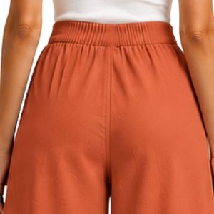 Pantalon palazzo large en terre cuite brodé pour femme, motif floral ajouré, taille haute, décontracté, en coton, vêtements personnalisés OEM - Product Image 6