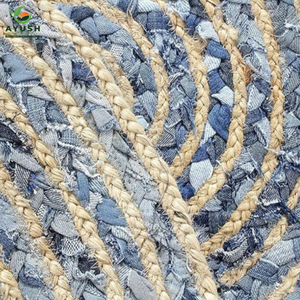 Living Room Luxury 150cm <b>Round</b> Rug Made of 100% Eco Friendly Jute & Denim Fabric Custom Hand Braided with Non-slip Backing - Product Image 5