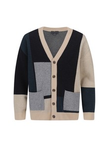 Suéter Cárdigan de Hombre con Cuello en V, Diseño Colorblock, Tejido de Lana, Cierre de Botones, con Bolsillos, para Otoño - Product Image 1