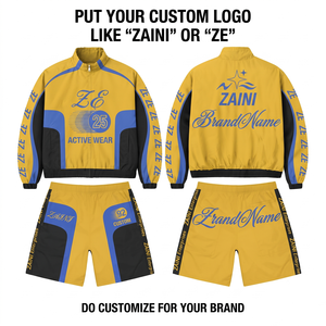ZAINI Men's Winter Polyester <b>Knitted</b> Fabric 300g Windbreaker Short <b>Set</b> Quick Dry Yellow Blue Black Panel Design Custom Logo - Product Image 1